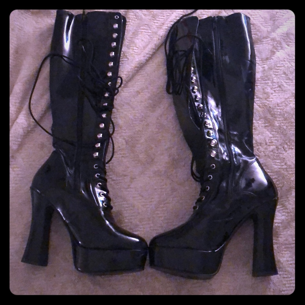Pleaser patent leather platform boots